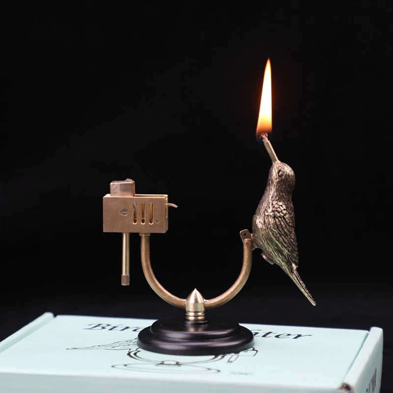 复刻日本手工铜小鸟台式机械半自动异形煤油打火机创意收藏摆件
