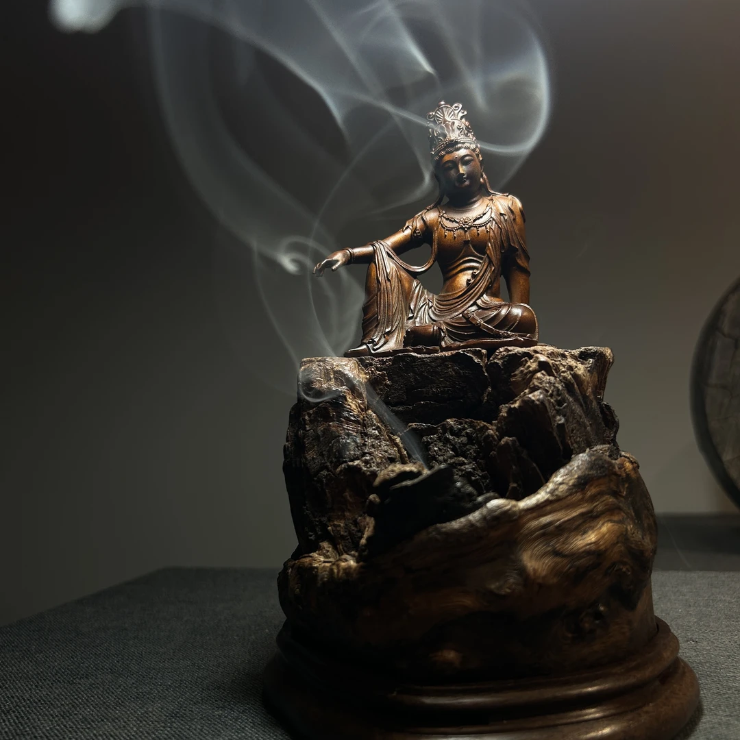 荔枝木随形木雕配观音手工套装