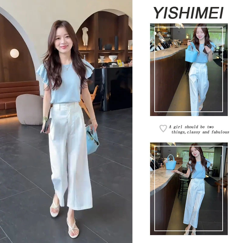 女装套装夏装2025年新款爆款简约百搭短袖上衣显瘦休闲裤两件套装