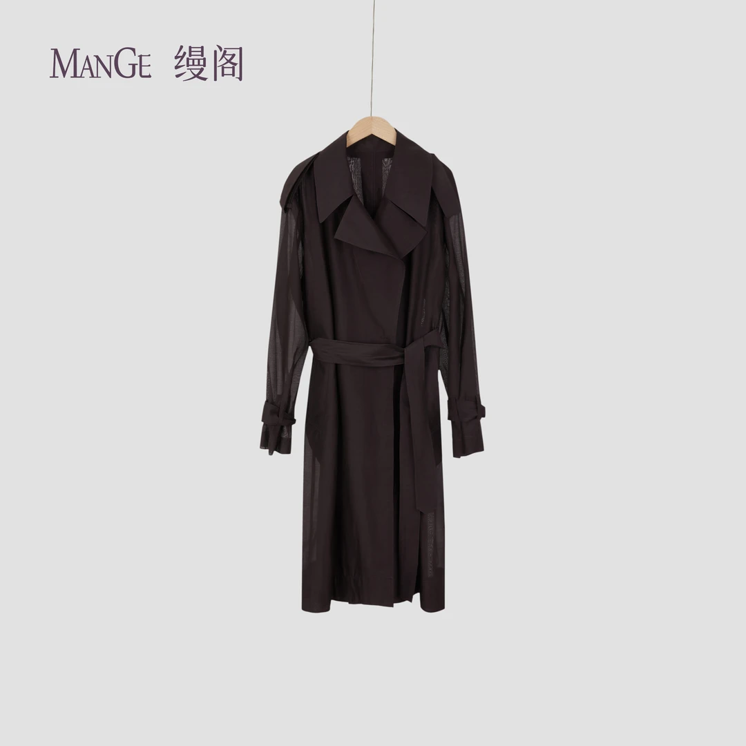 MANGE缦阁 丝棉混纺 轻薄款 法式极简优雅风 大翻领夏季风衣外套