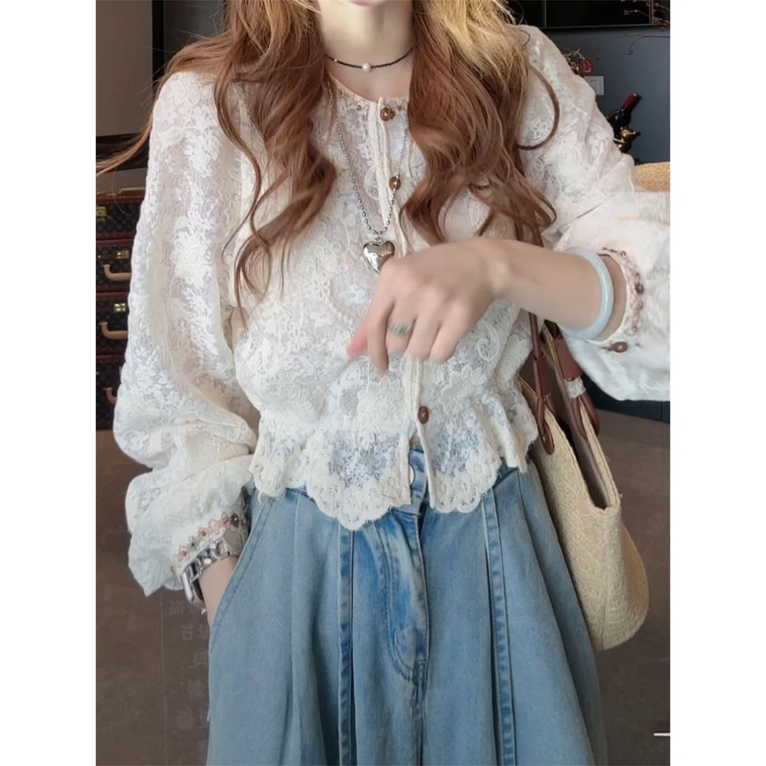 韩系复古钉珠刺绣提花长袖薄款衬衫女夏季新款高级感防晒小外套女