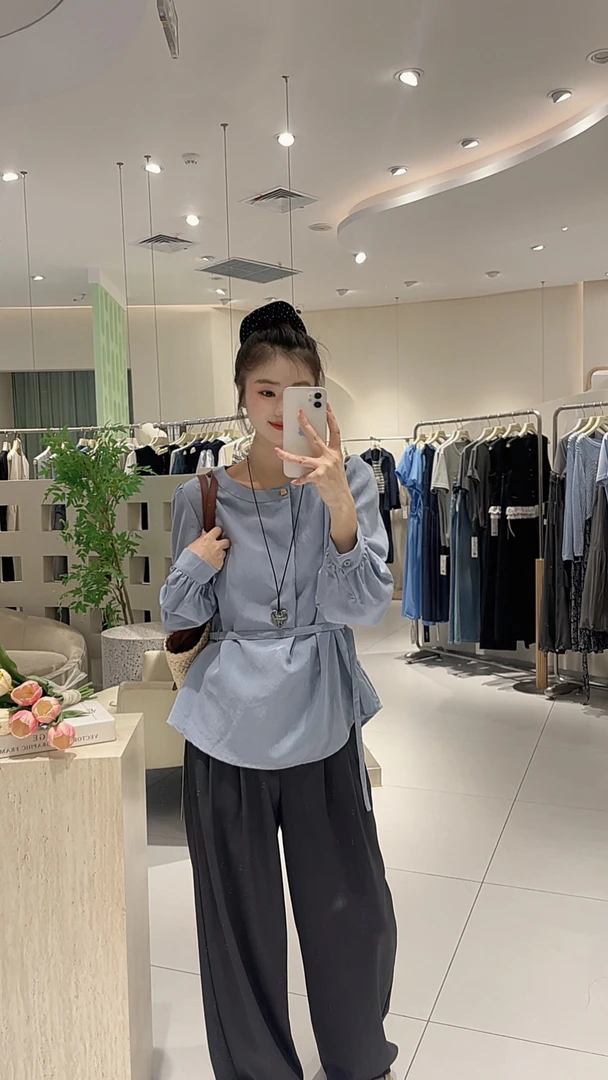 艾然秋款上新系腰带法式衬衣3531