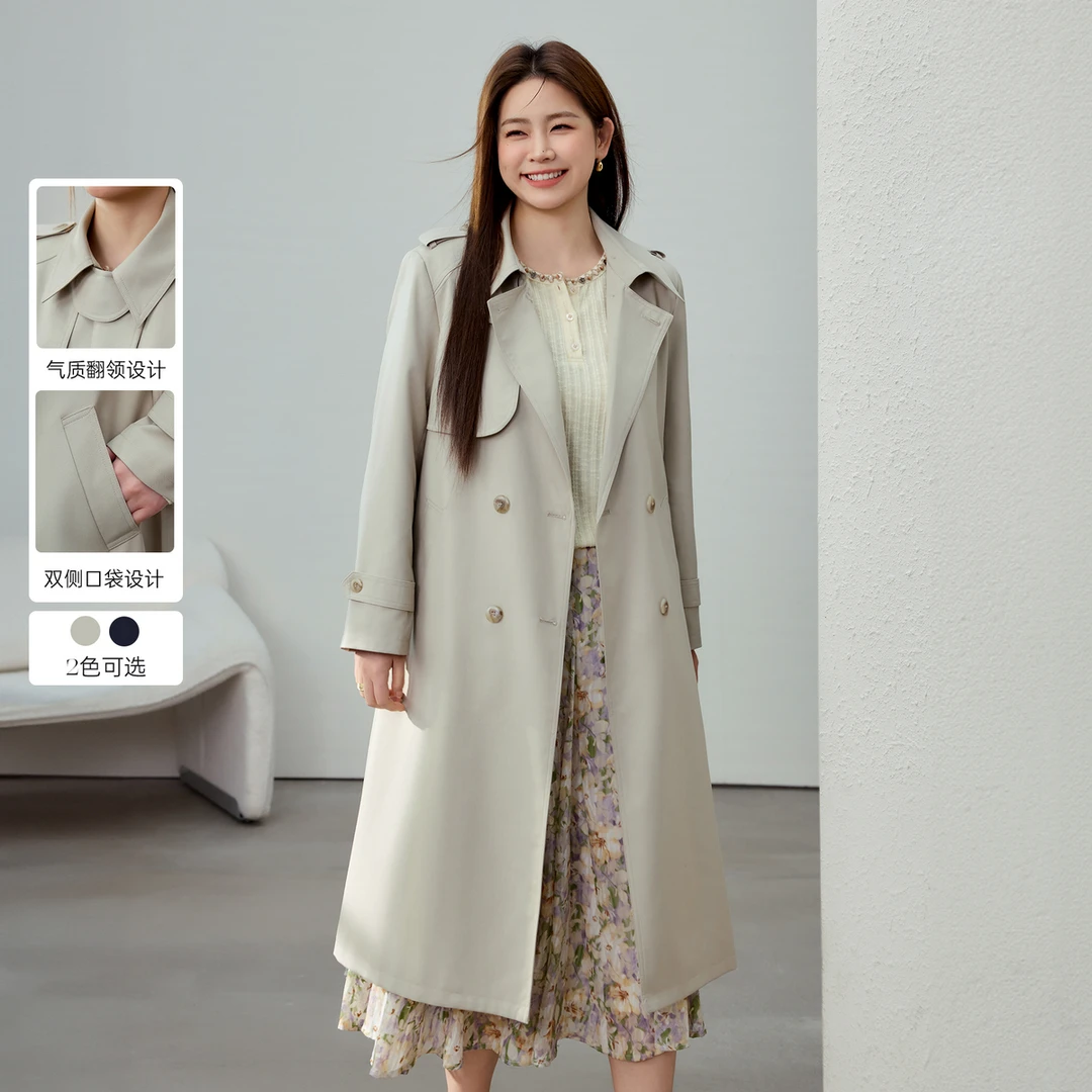 【欧若风气质随性百搭风衣】纤莉秀大码女装韩系显瘦风衣QK0411
