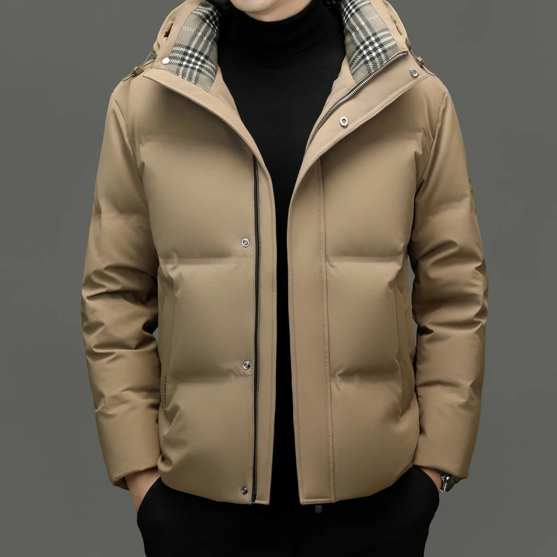 高端男士羽绒服冬季新款格子领商务休闲保暖外套简约时尚气质冬装