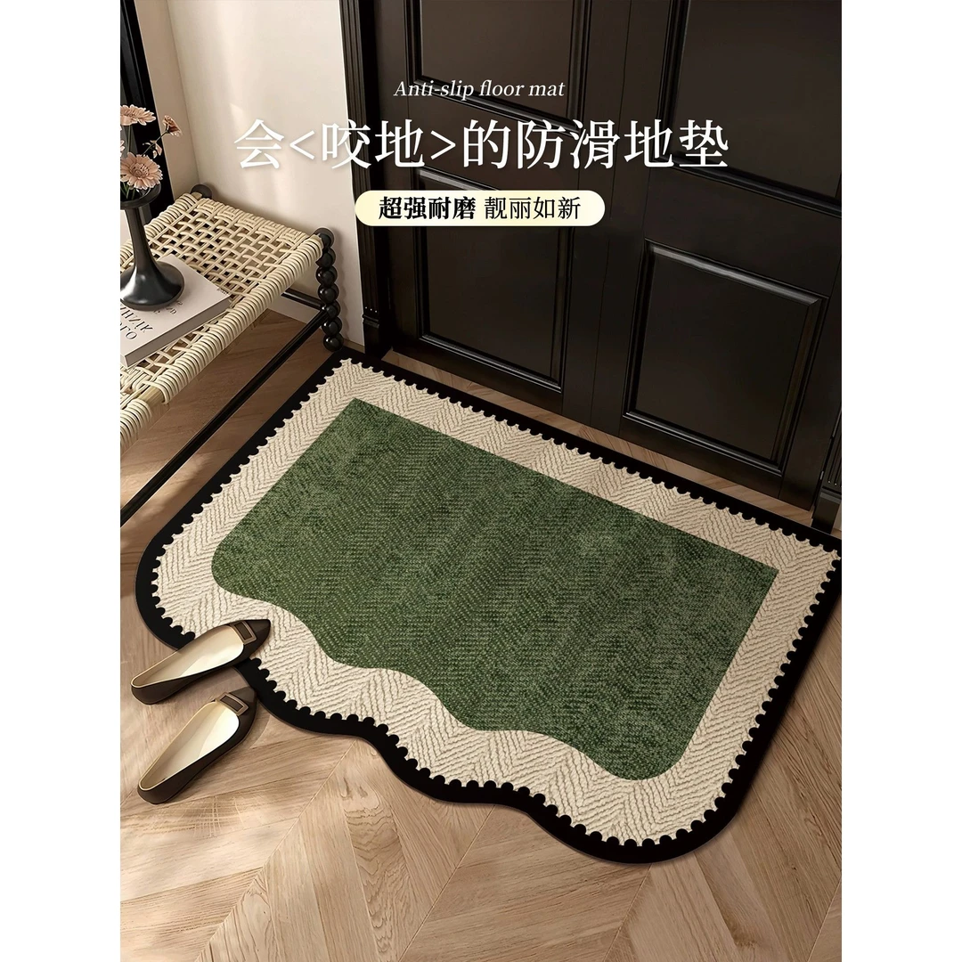 中古风地垫入户门垫高级感进门地毯防滑新加厚红色硅藻泥防滑脚垫
