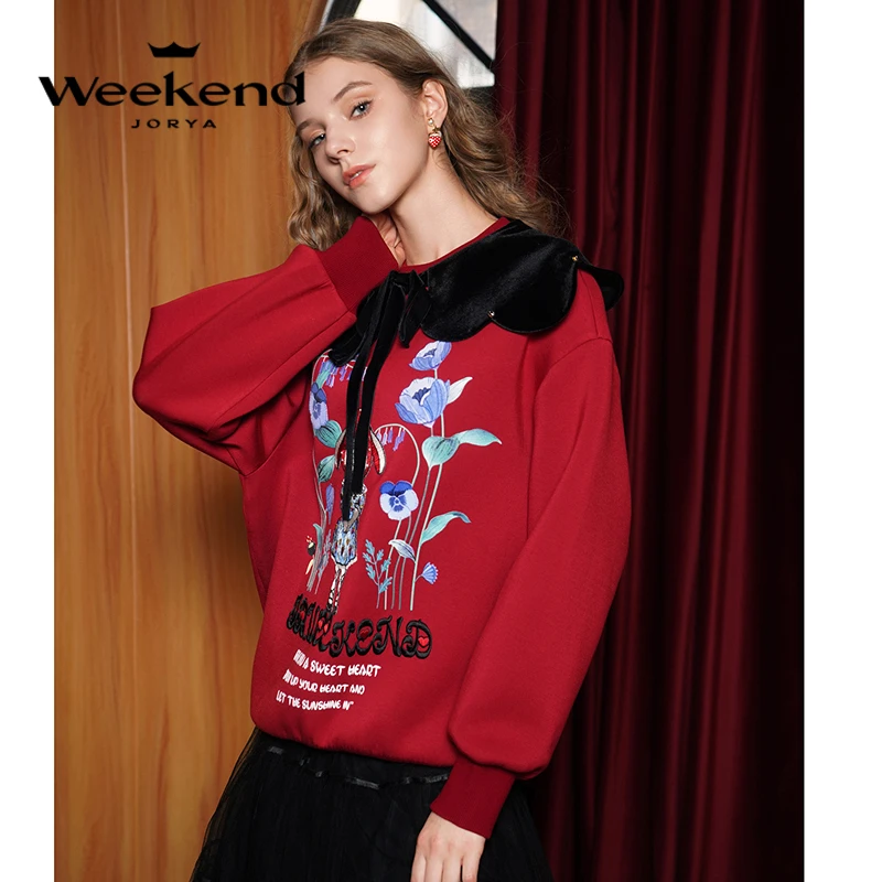 卓雅周末Lucky兔新花瓣领草莓兔刺绣卫衣EJWCDU79