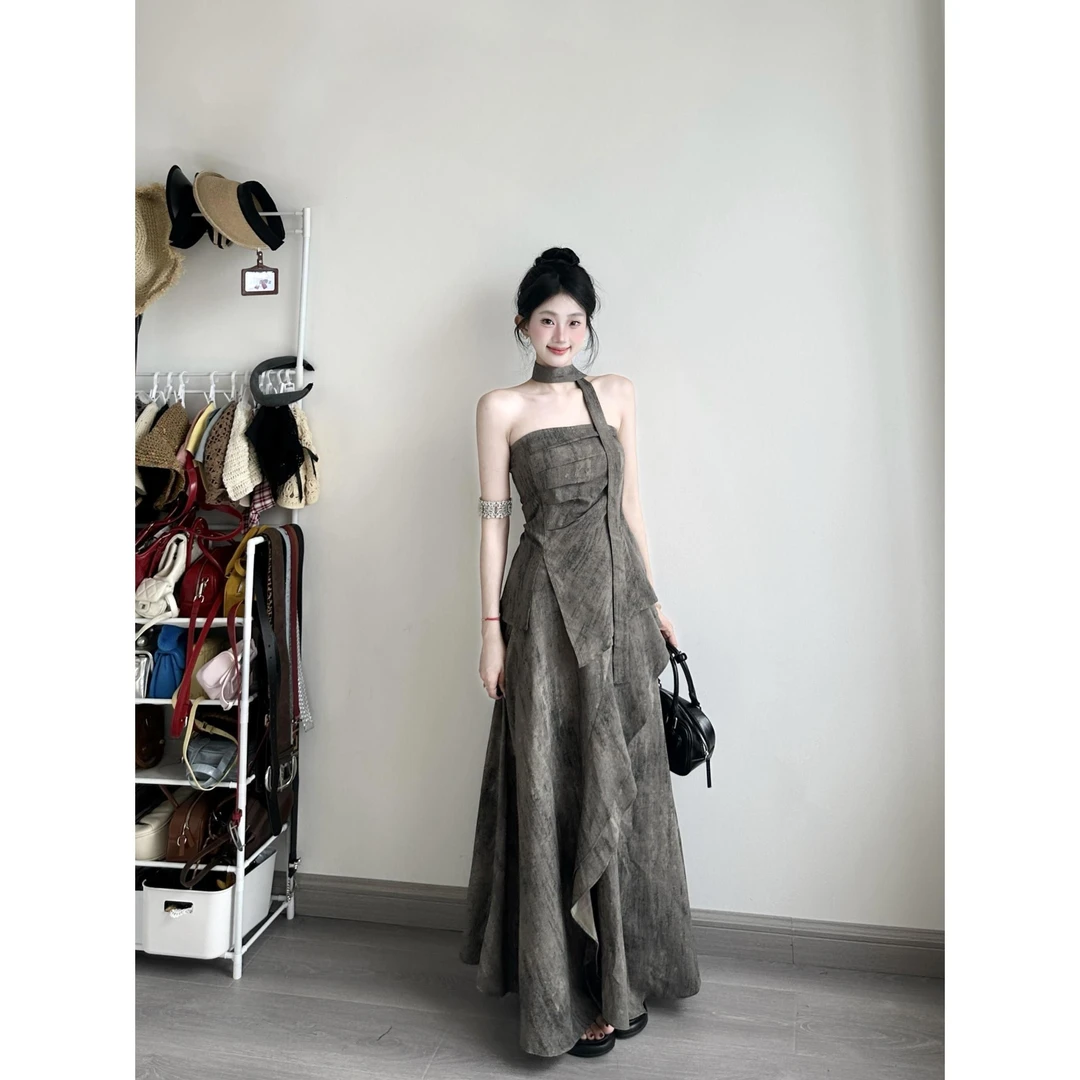 美式辣妹高级感不规则抹胸背心女夏季新款设计感高腰半身裙两件套