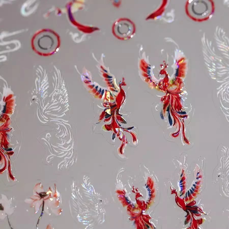 浴火凤凰奢华美甲贴纸新年国风锦鲤金鱼龙年立体凤凰涅磐指甲贴花