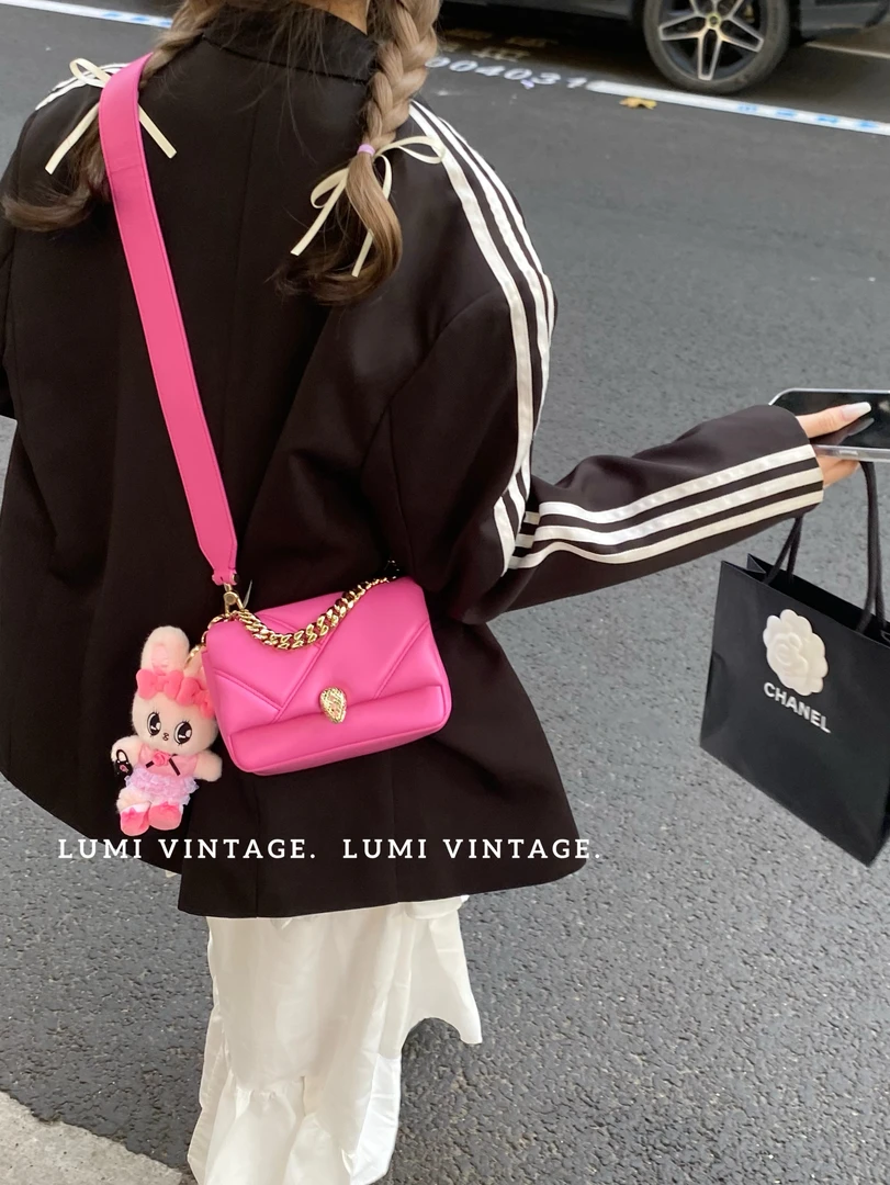 95新 BVLGARI/宝格丽 粉金牛皮蛇头单肩包50385024