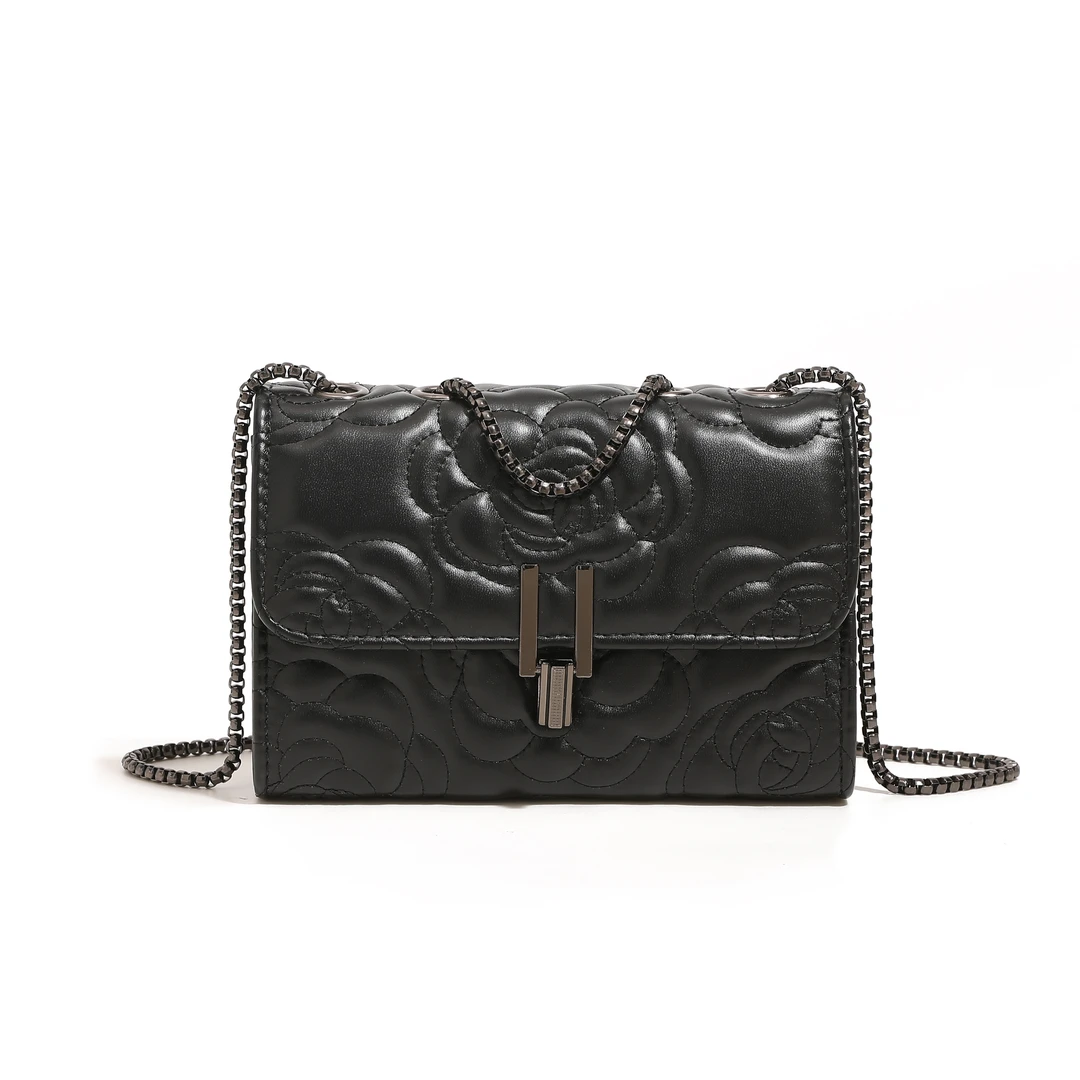 Louis biean 路易彼岸时尚百搭单肩斜挎包小包山茶花刺绣8516黑色