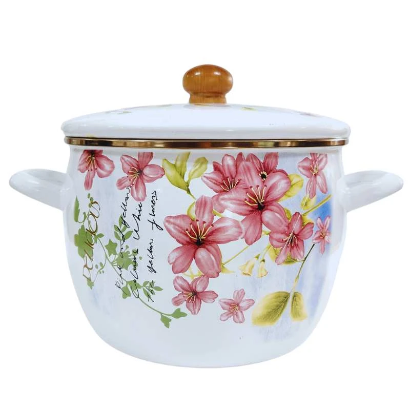 【七喜】21cm欧式鼓型深锅紫藤花粉玫瑰珐琅深锅搪瓷汤锅加厚
