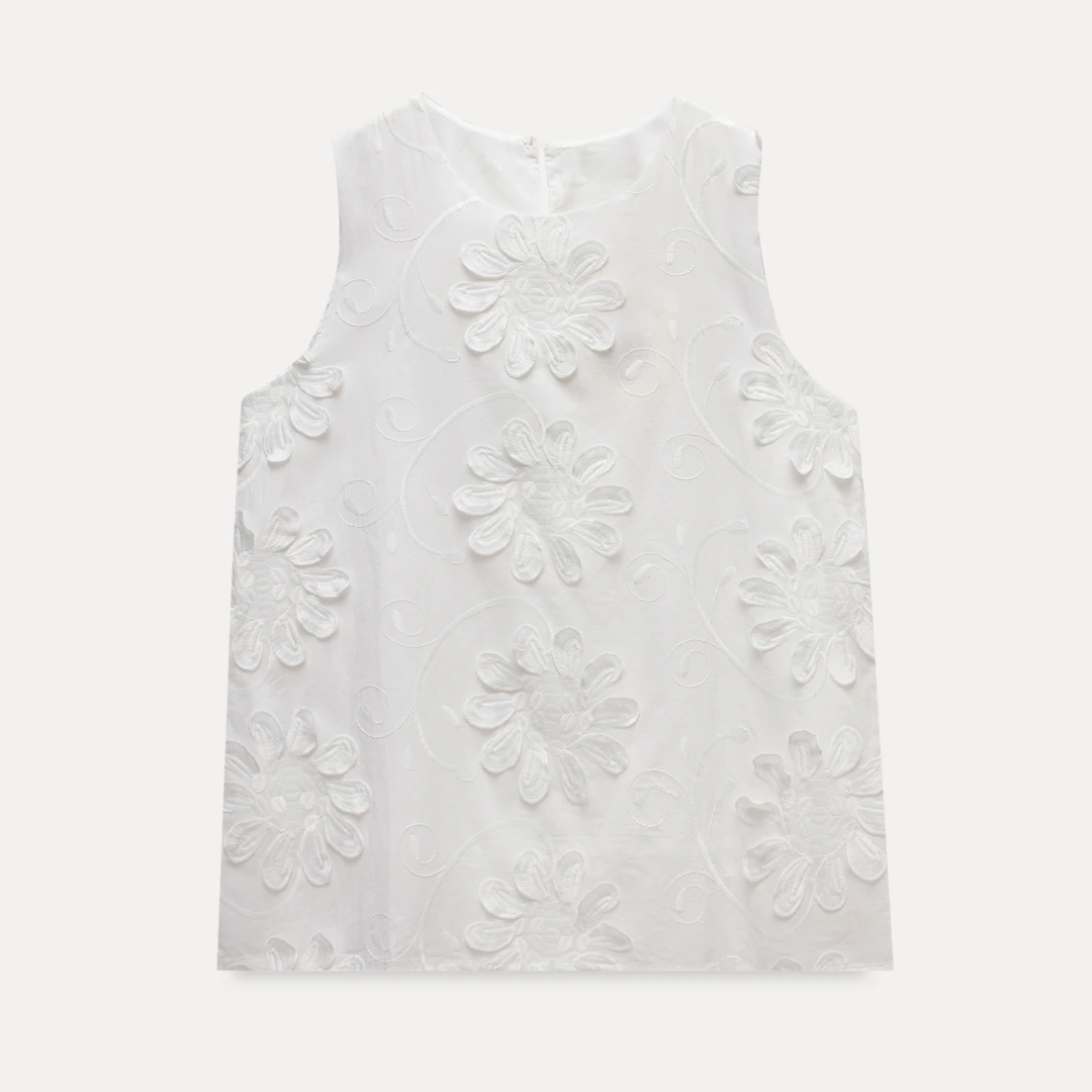 EGGKA【现现】重工刺绣立体花瓣无袖背心上衣E25A5540AF