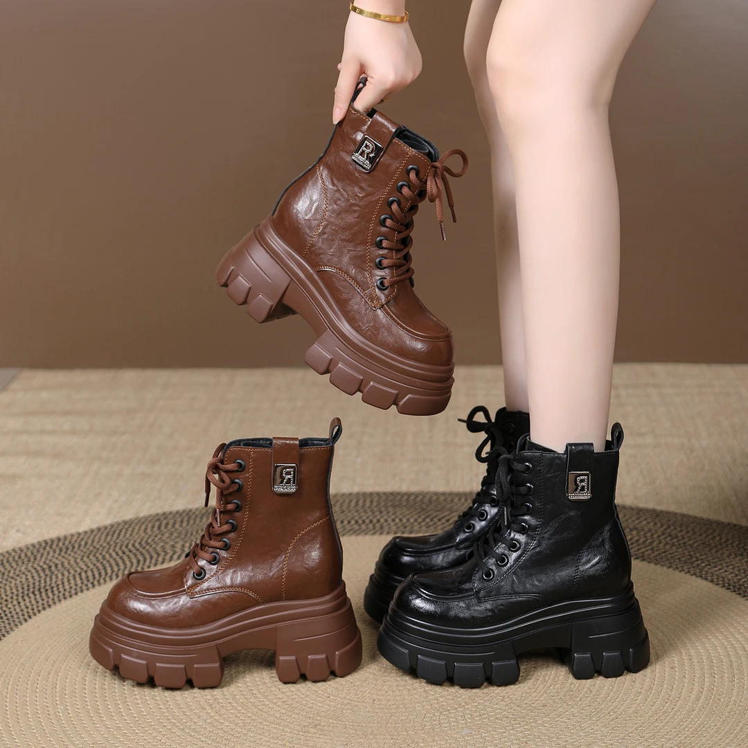 2025年新款增高10厘米百搭马丁靴秋冬加绒女靴厚底小个子高跟短靴