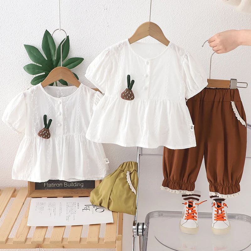 女童夏装套装洋夏季潮款萌短袖棉布网红时髦长裤女孩女宝宝两件套