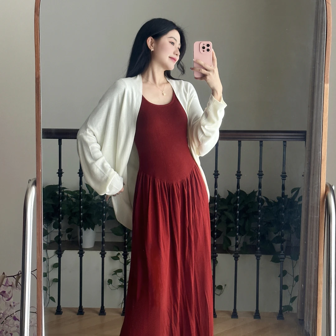 羊毛混纺细针织蝙蝠袖披肩初秋针织开衫慵懒风设计感连衣裙外搭