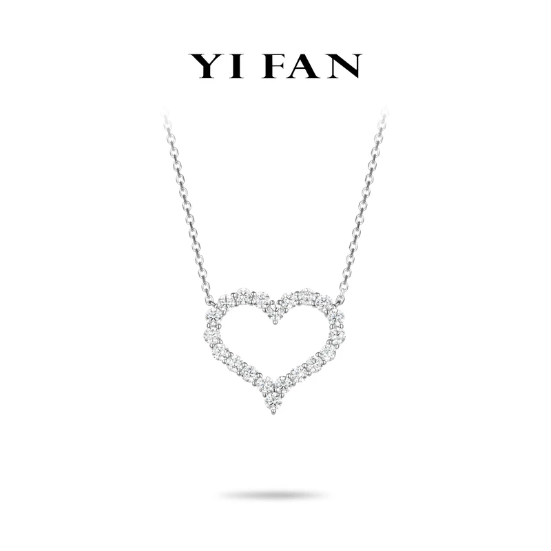 坠链均925银合成锆石 20350-白色满钻桃心镂空百搭项链