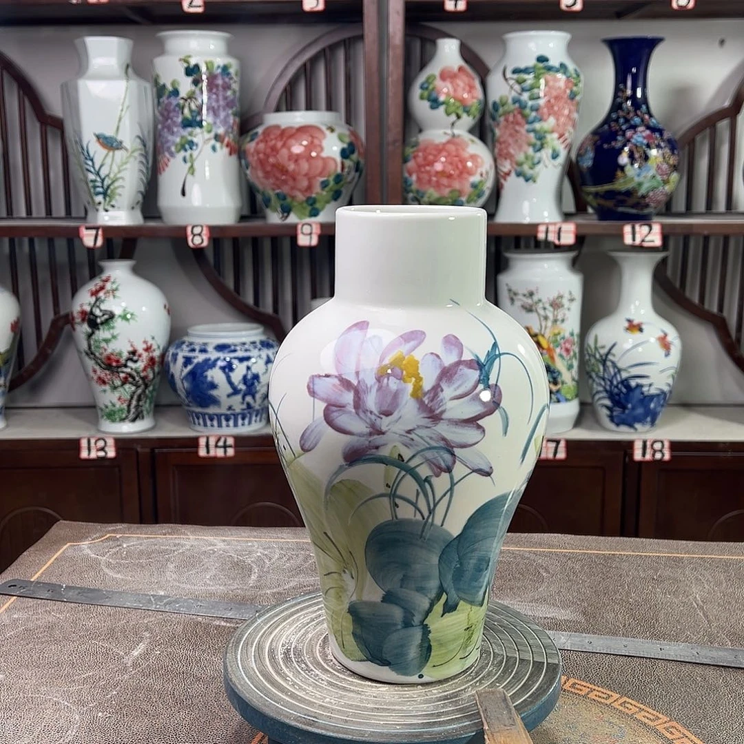 摆件陶景德镇陶瓷直紫荷