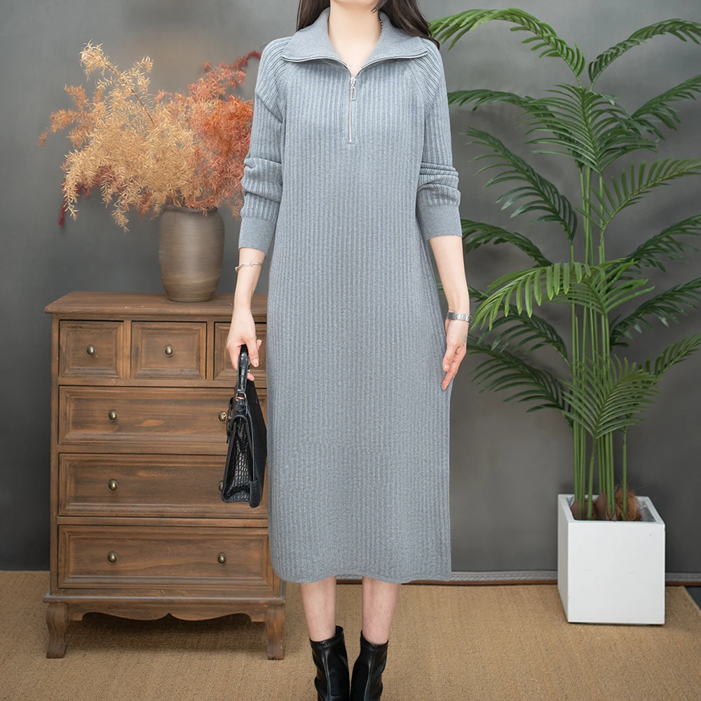 2025秋冬新气质显瘦针织时尚连衣裙大码中长款宽松2409-107
