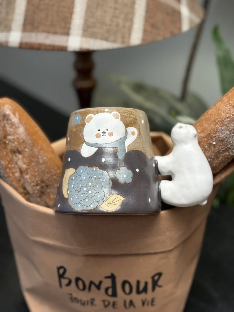 【雪熊抱】川谷原创可爱北极熊把手小熊杯