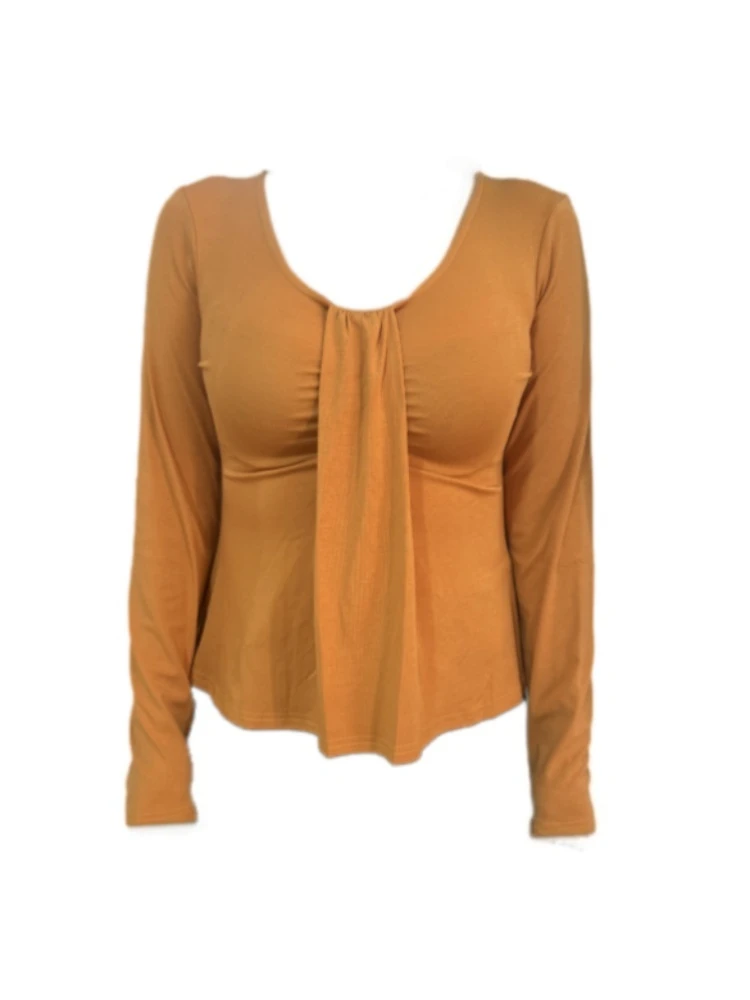 【Amy家】微胖mm纯欲性感长袖T恤女设计感别致打底衫修身巨显瘦上衣