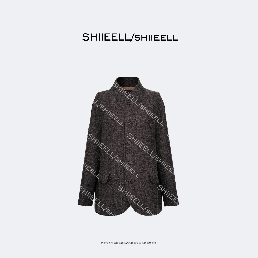 SHIIEELL【坚果棕】老钱风定染绵羊毛羊驼毛混纺挺阔呢外套WT0223