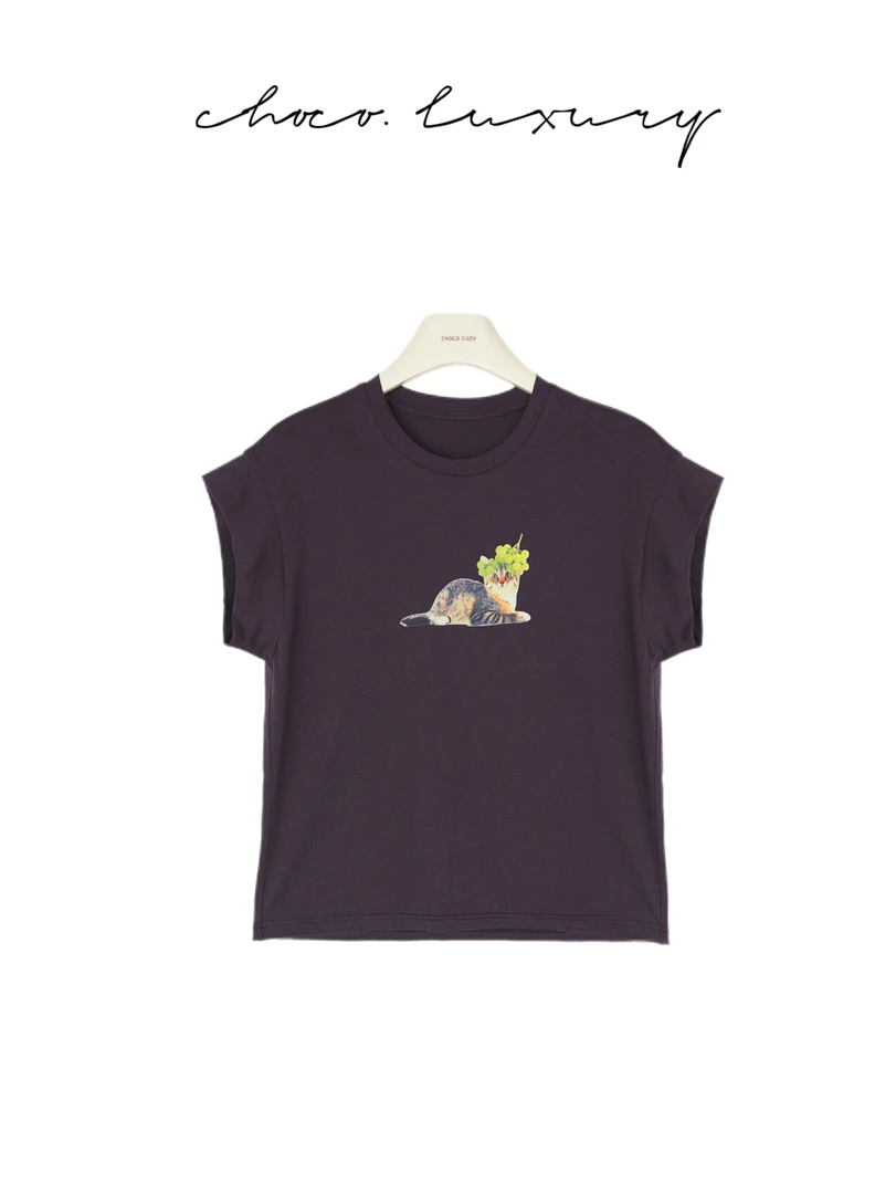 CHOCO【猫咪T】高级百搭亚麻棉混纺圆领无袖T恤C1105