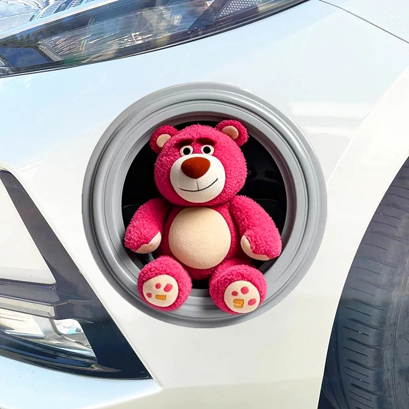 3D草莓熊圆圈汽车贴纸可爱卡通草莓熊车尾后档玻璃装饰贴纸划痕贴