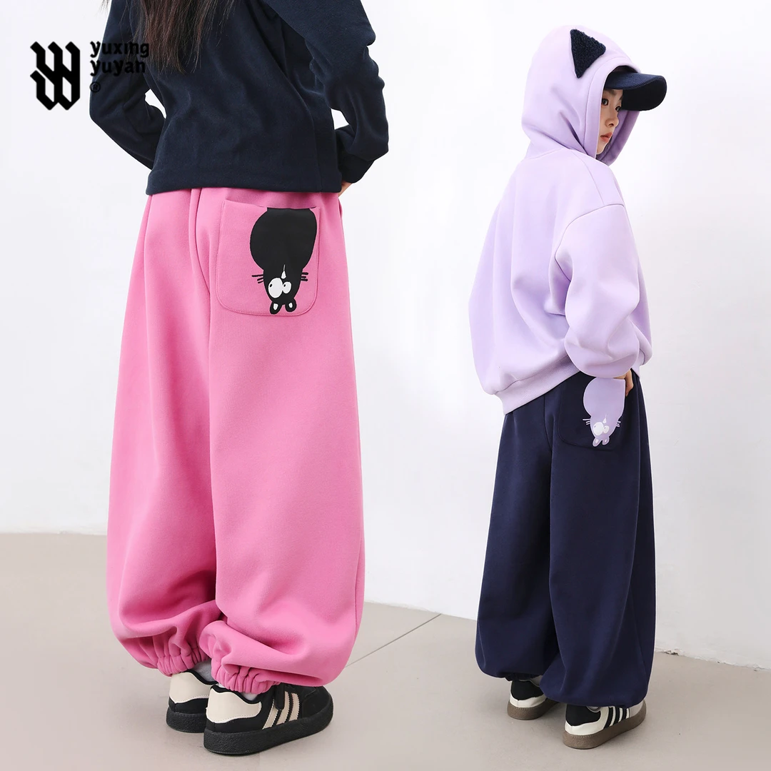 雨星雨嫣女童卫裤冬款2025新款女孩一体加绒裤子大童运动裤