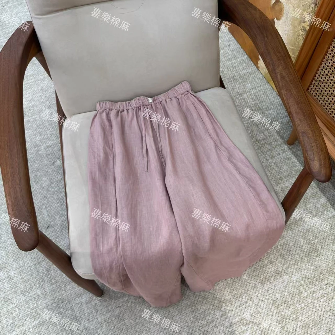 喜樂   2025亚麻两粒扣弯刀休闲裤夏季新款百搭文艺休闲时尚女士