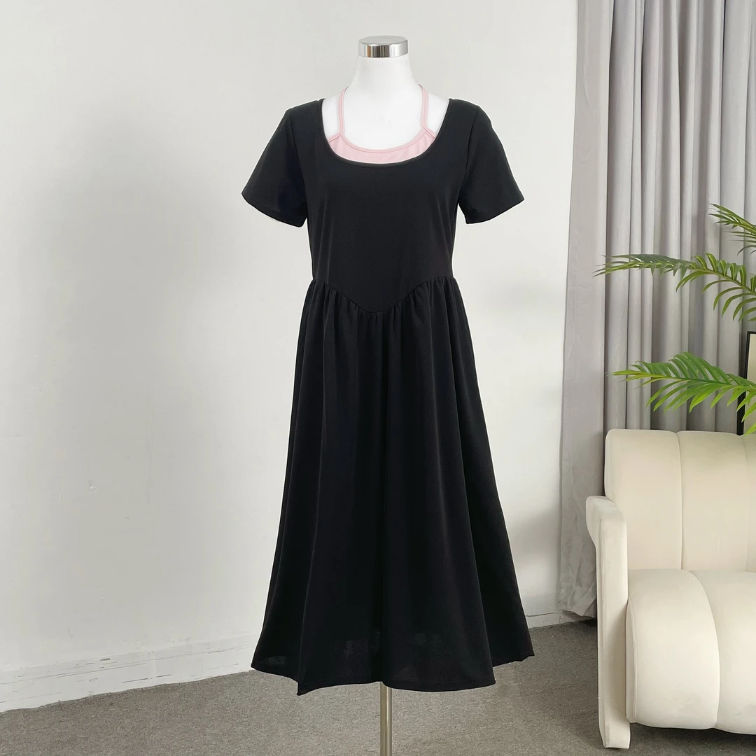 4155大码女装胖mm时尚宽松遮肚显瘦长款连衣裙5696