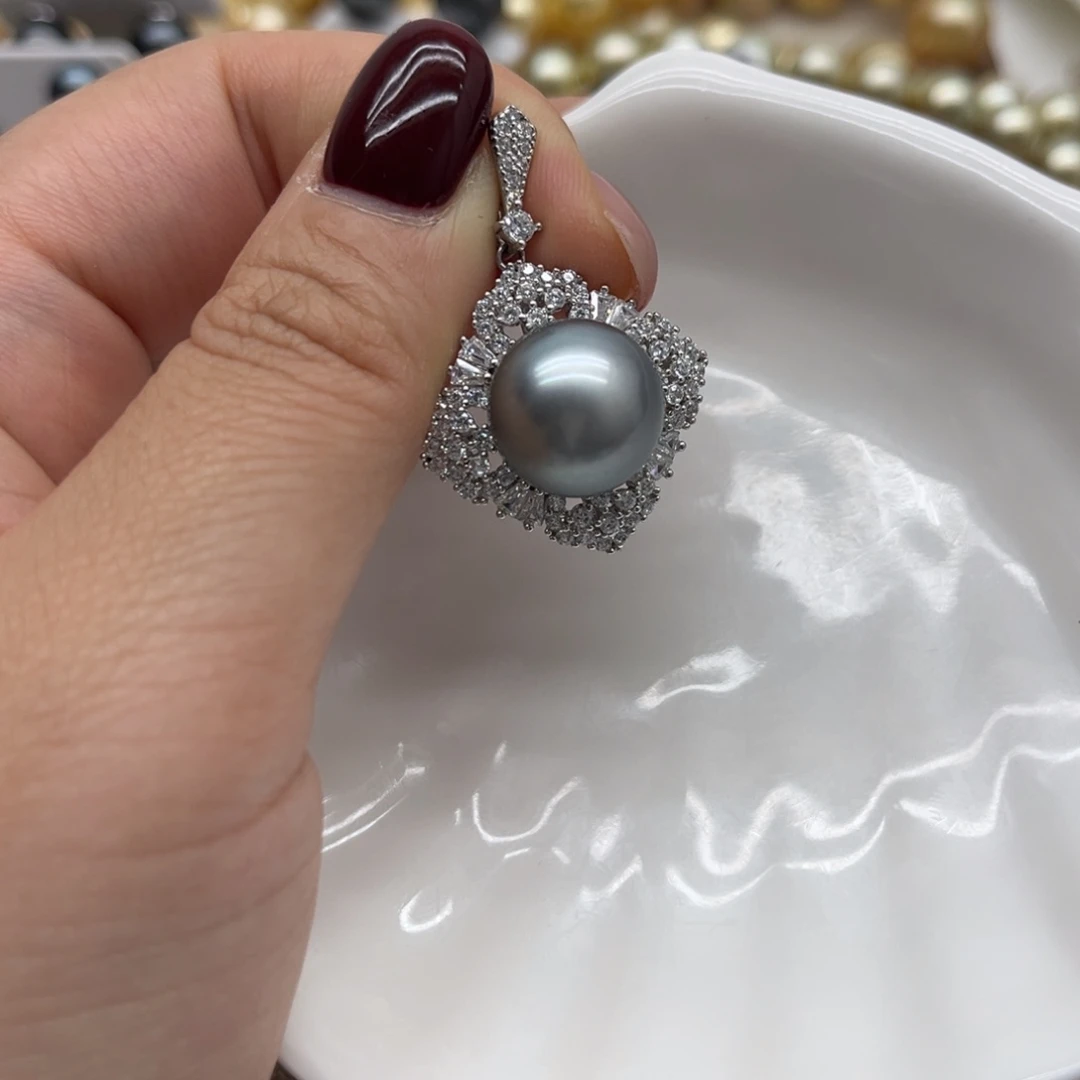 银S925镶嵌吊坠(不含链)海水珍珠