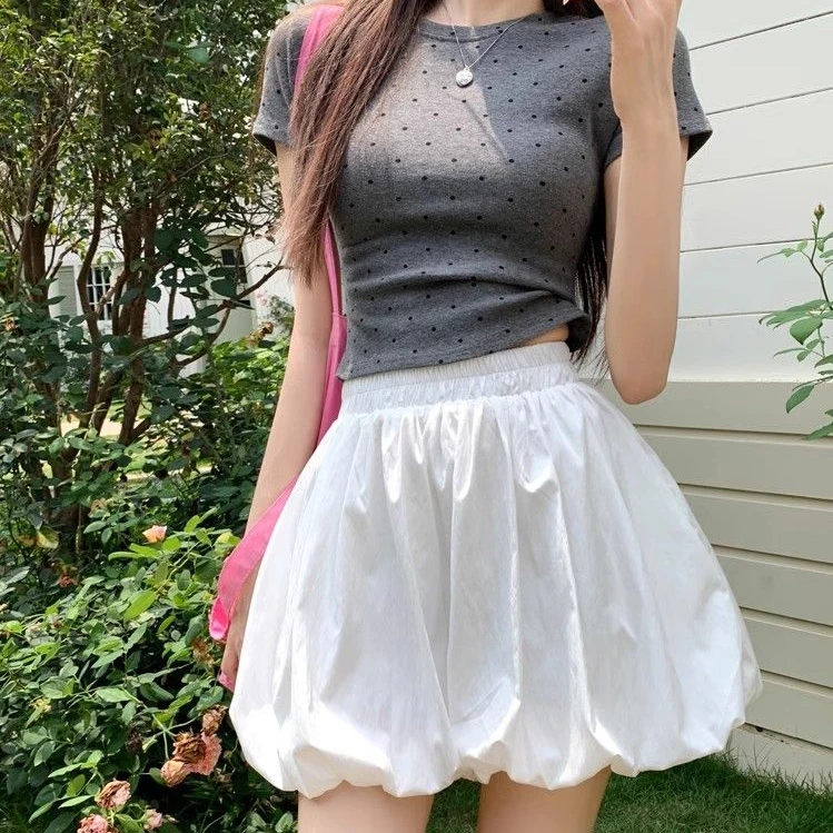 热销花苞蓬蓬裙松紧腰有里裤百搭气质韩系减龄款褶皱半身裙女夏季