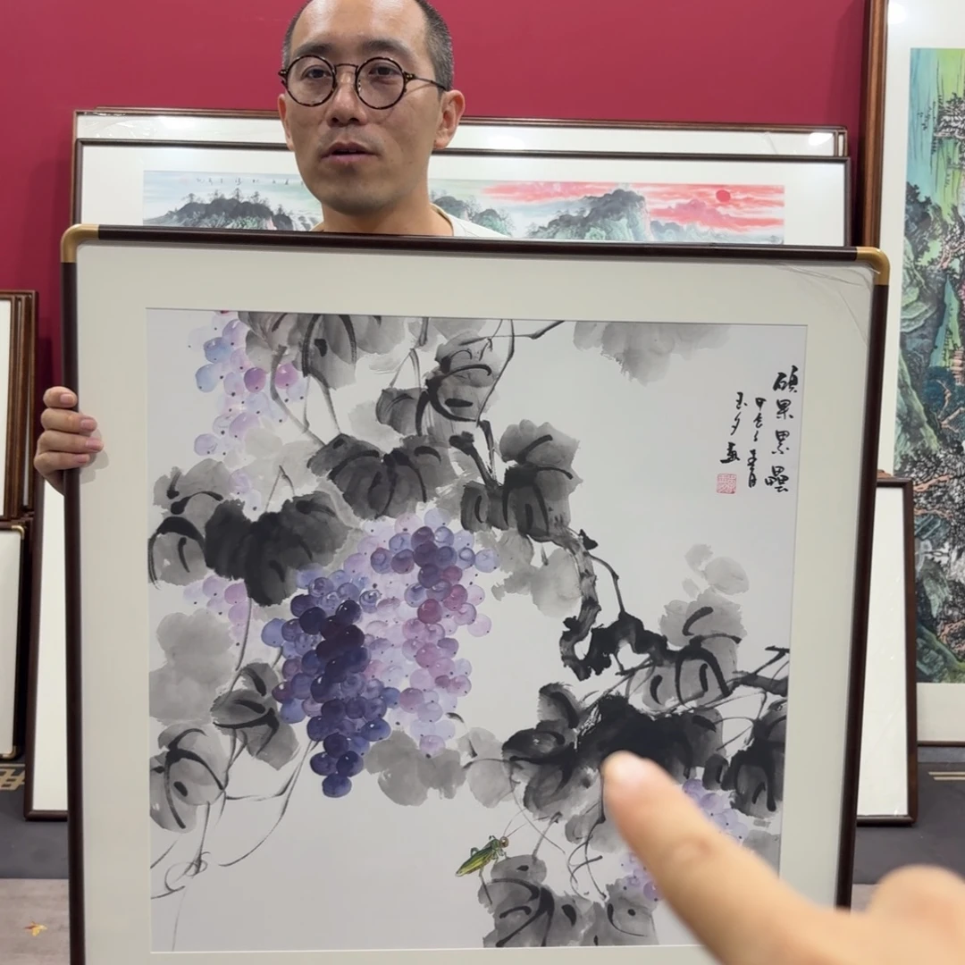 国画手绘作品带框80/80
