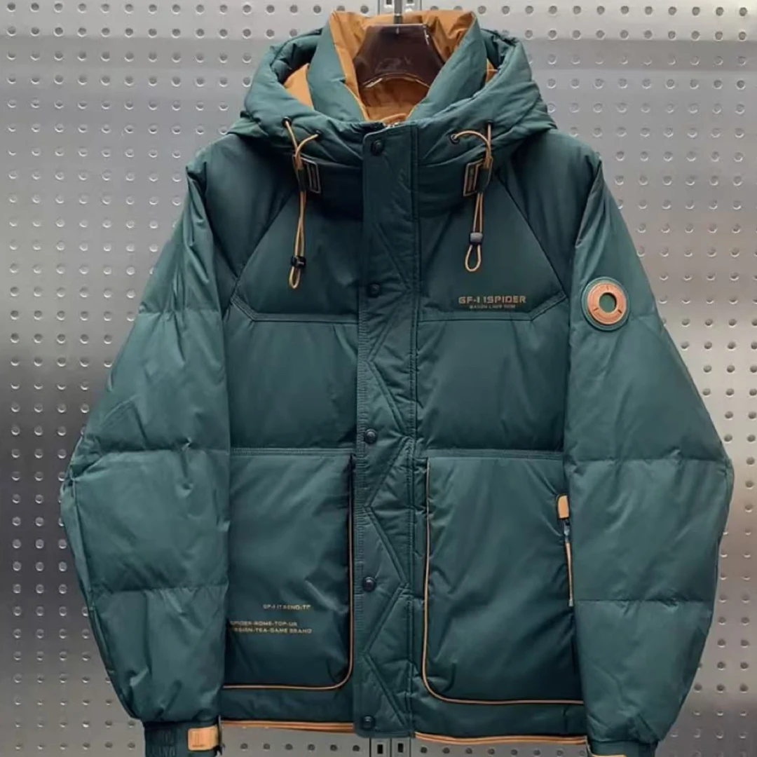 冬季新款男士连帽羽绒服时尚潮流百搭保暖外套加厚御寒白鸭绒上衣