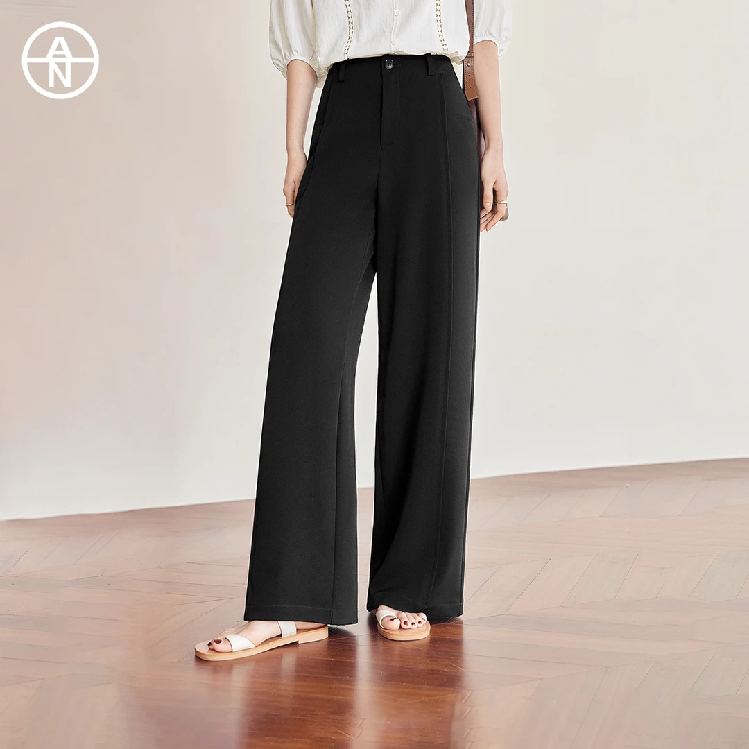 AN大码女装【全勤裤】慵懒松弛感直筒裤夏季微胖mm休闲垂感阔腿裤