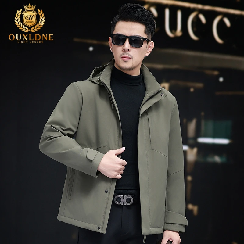 OUXLDNE 高端休闲夹克男2025春秋新款加绒防风上衣脱卸帽通勤外套