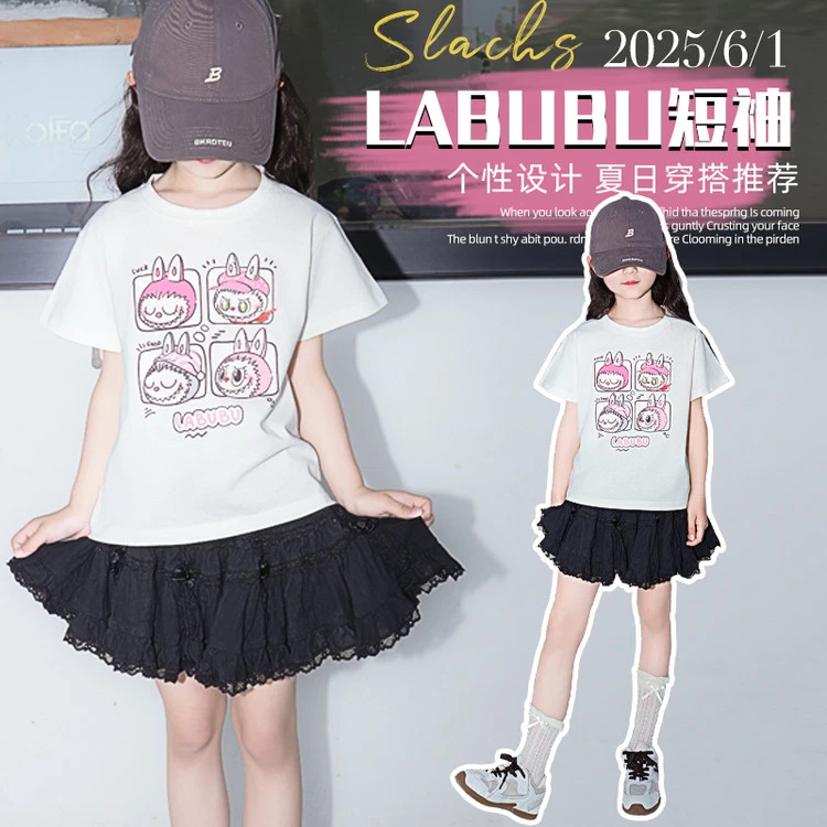 T恤休闲夏季卡通动漫印花女童中大童
