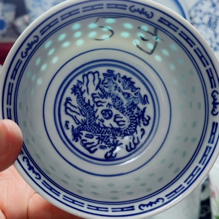 青花玲珑5寸饭碗龙纹