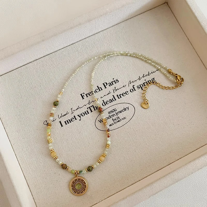 铜合金项链  夏季串珠圆牌吊坠项链女2025新款轻奢小众锁骨链颈链