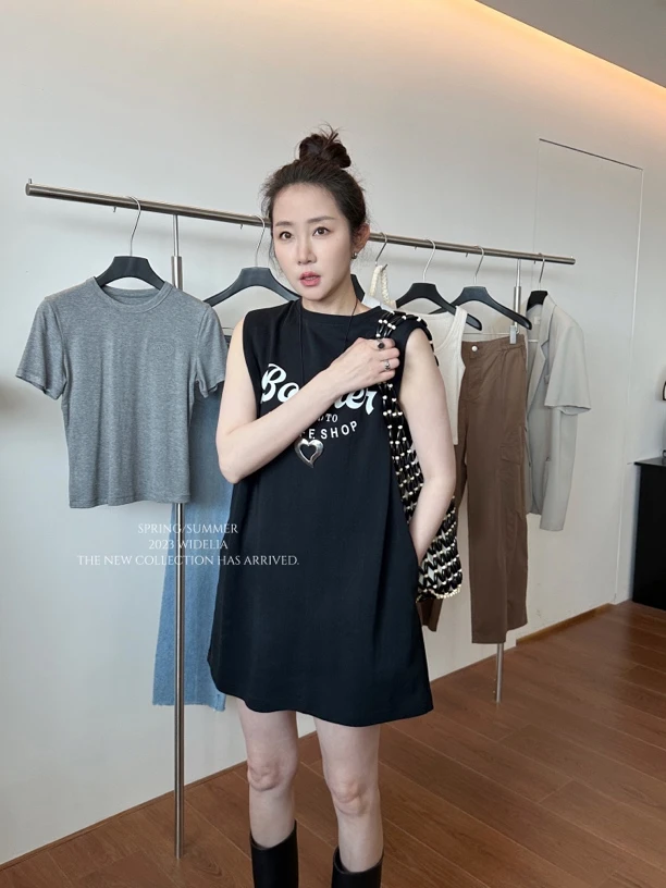 widelia夏季新款韩系垫肩无袖T恤连衣裙750623