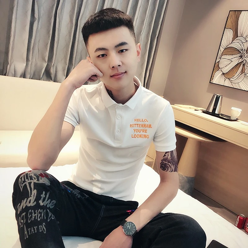 高级感2025短袖T恤男士潮牌百搭夏季修身男装衣服潮流网红polo衫