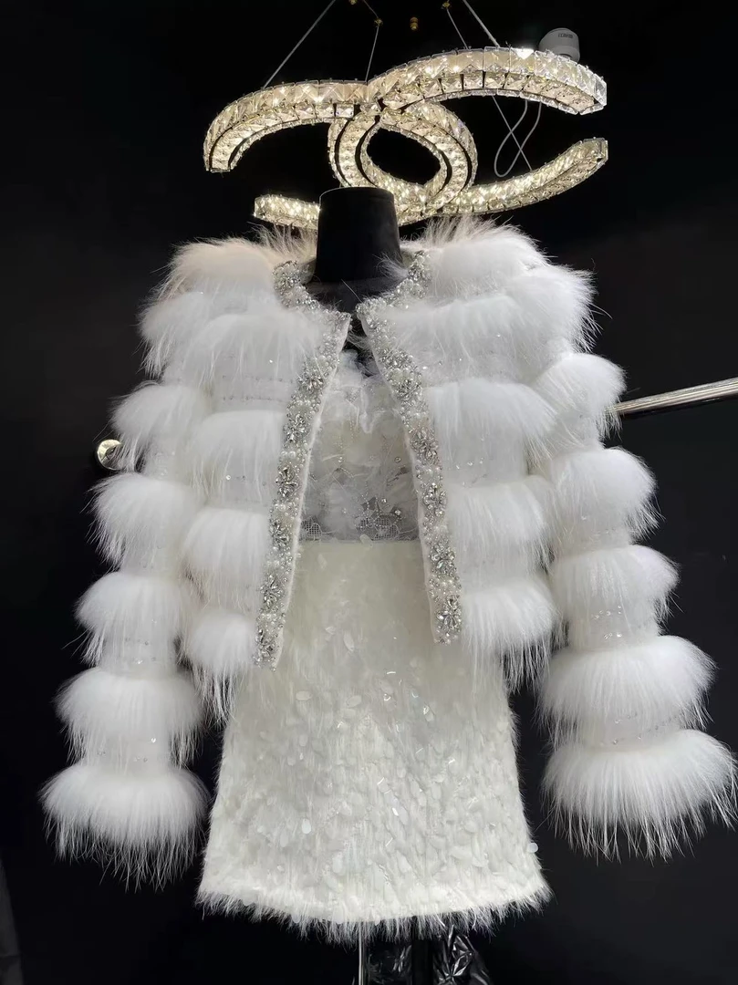 【漫老板】1254私服 定制轻奢名媛重工蛋糕层狐狸毛羽绒服