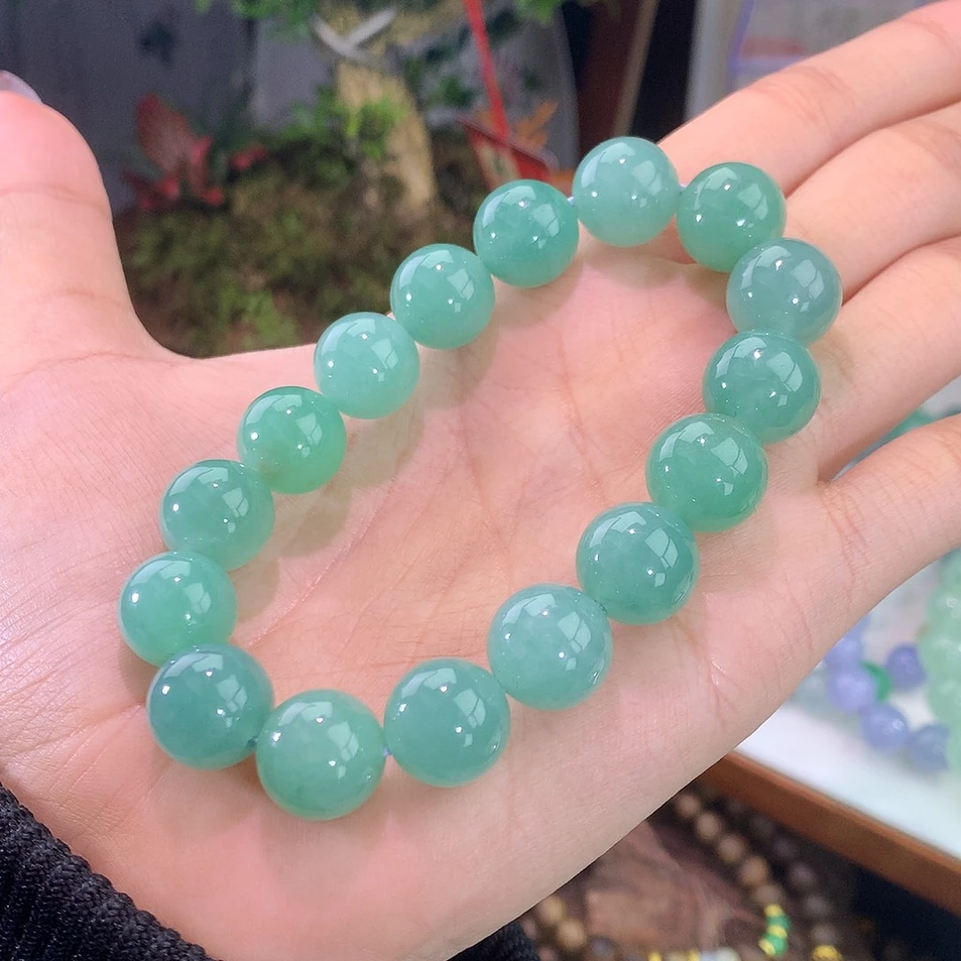 翡翠未镶嵌手链13号 果绿手串