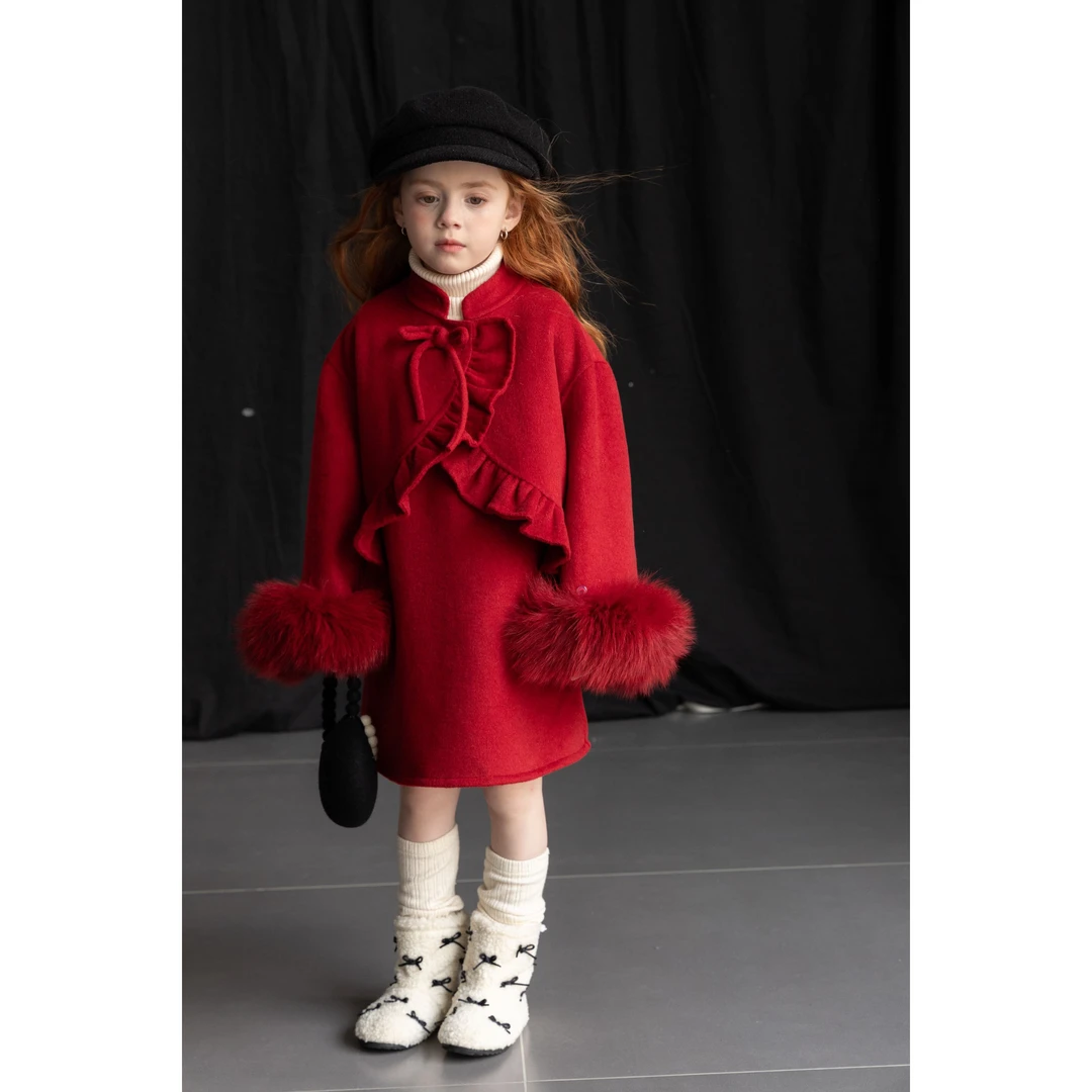 秘密花园绵羊毛外套女童双面羊毛呢儿童套装650101