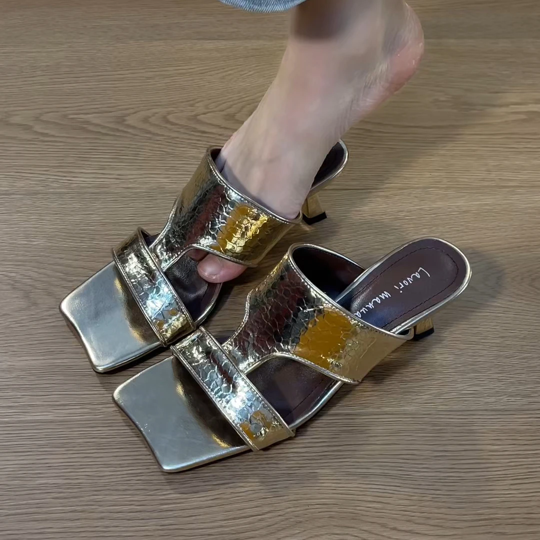 2025新款夏季新款气质时尚外穿女凉拖鞋百搭粗跟方头真皮透气拖鞋