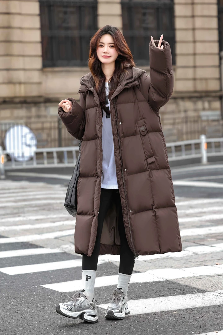 LU款3格90白鸭绒羽绒服连帽外套长款女新款时尚冬装