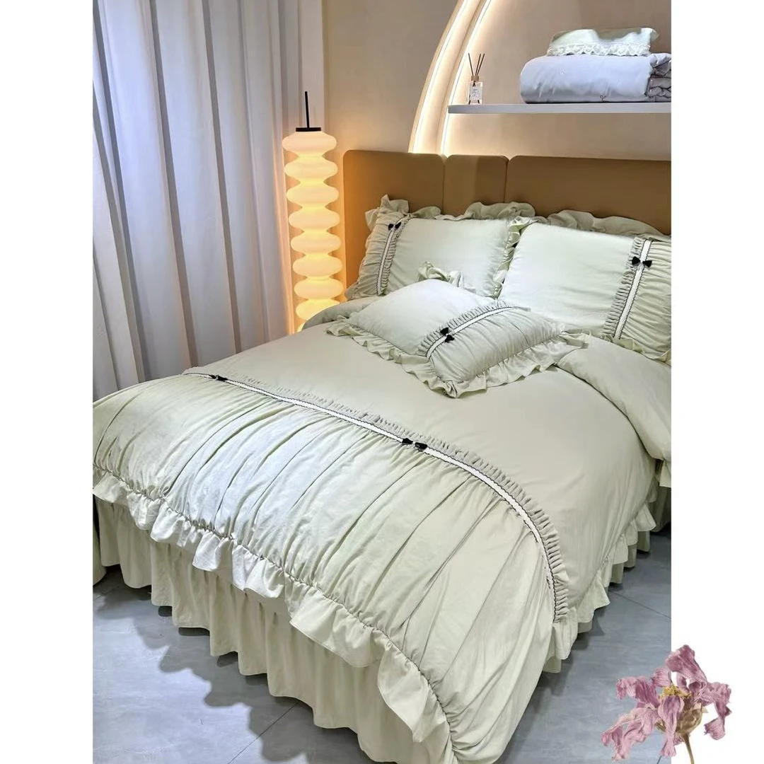 (漫雨)法式奶油公主风柔肤棉(四季款)亲肤柔软大床裙四件套