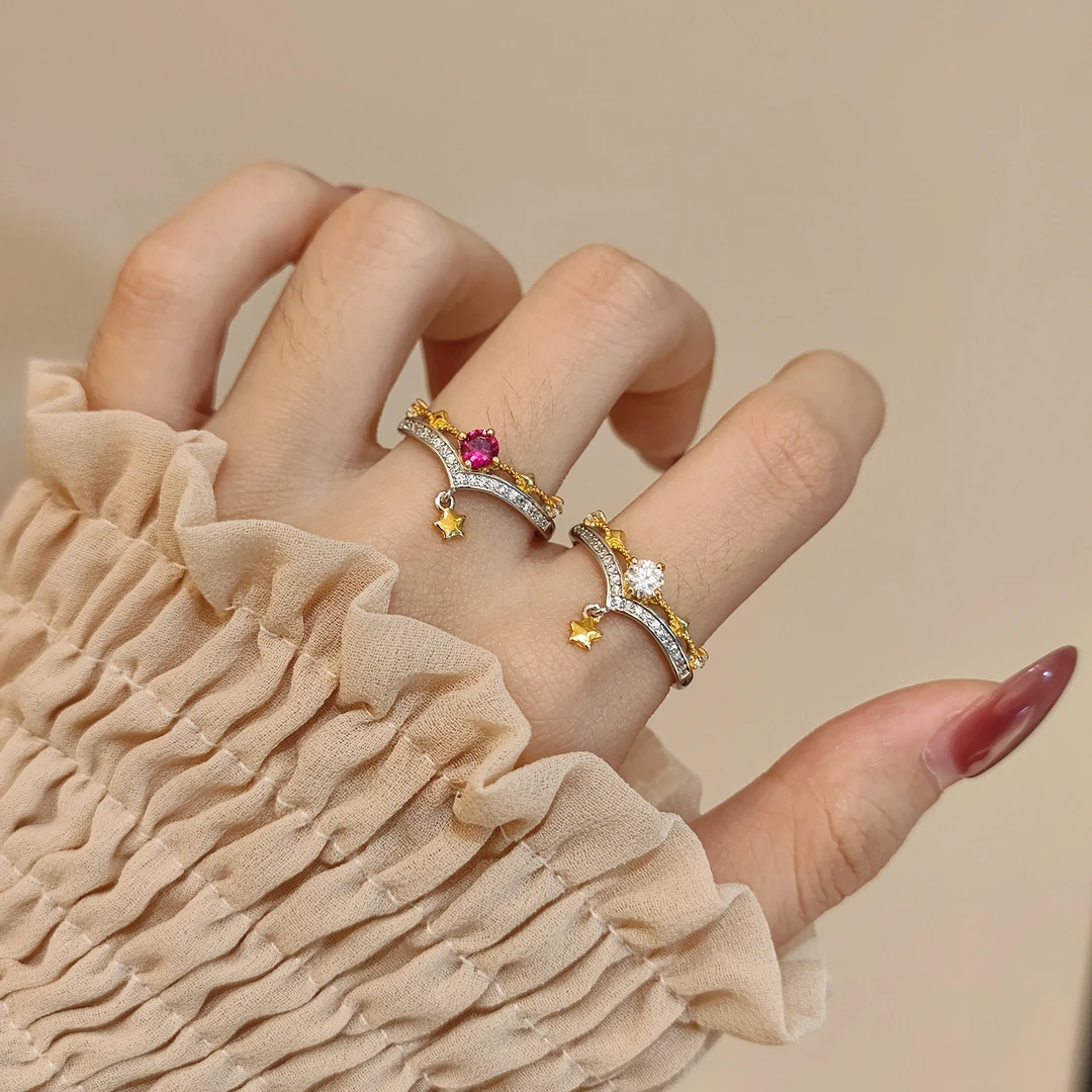 金杰福 【楼兰星】s925银v形星星简约百搭开口戒指