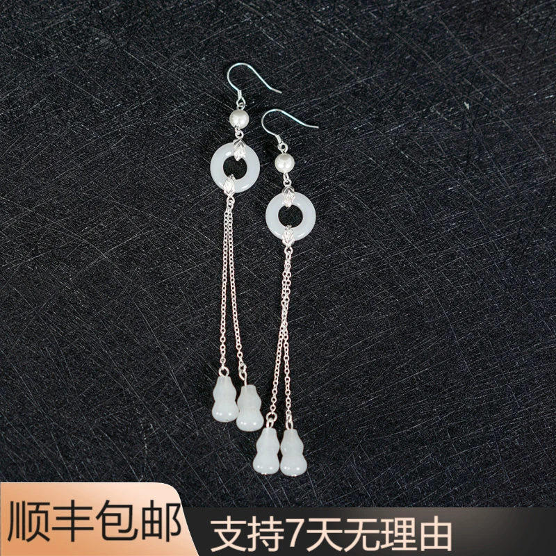 A56气质复古高级独特百搭重工小众民族风银耳钩平安扣流苏耳饰