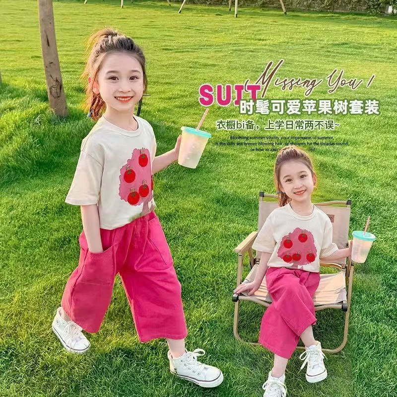 2025夏季新款时尚苹果树女童套装时尚可爱儿童网红洋气休闲女孩